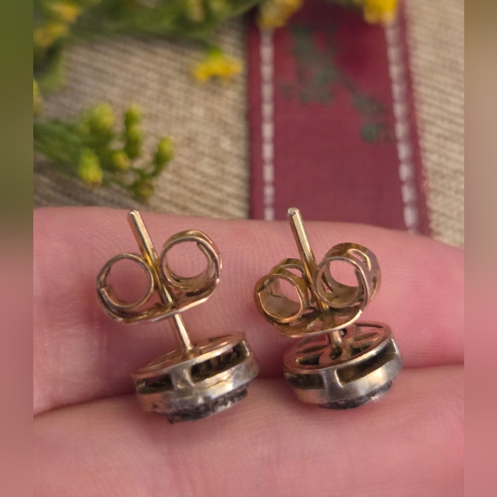 Amazing Antique Fine Natural Rose Cut Diamond Stud Earrings - Picture 4 of 6